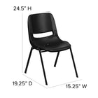 Chaise coquille noir pour enfants ergonomique et empilable de la série HERCULES avec hauteur de siège de 14 po.-Cadre enduit de poudre noire avec patins en plastique non marquants