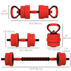 Soozier - Ensemble D’Haltères 44 Lb 4-En-1 - Barre Kettlebell Support Pour Pompes - Rouge-Surface en plastique résistante, inodore et antirouille  