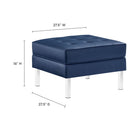 Modway Loft Tufted Vegan Leather Ottoman - Silver/Navy-Smooth Faux Leather Upholstery