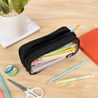 ZIPIT Half & Half Pencil Case - 3‑Compartment School Pouch - Black-Roomy storage: measures 20 x 7 x 10 cm & holds up to 70 pens, pencils, markers and more. with 3 compartments and dedicated organizers, it is ideal for hierarchical storage and organization