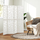 HOMCOM 4 Panel Geometric Pattern Freestanding Room Divider for Bedroom - White-Material: Non-woven Fabric, Paulownia Wood 

