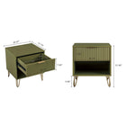 Manhattan Comfort DUMBO Modern 1-Drawer Nightstand and 3-Drawer Dresser Set - Olive Green-Stylish Splayed Gold Metal Legs Adding Seamless Fashion Design and Durability. Leg Height: 7.32 in.