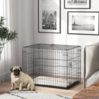 PawHut - Cage pour chien 30 po, cage pour chien en métal pliable avec 2 portes, plateau, coussin-Plateau en ABS amovible pour un nettoyage facile 