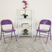 Flash Furniture – Chaise pliante en métal HERCULES COLORBURST à double pivot et triple renfort, violet impulsif (HF3-PUR-GG)-Chaise pliante en métal
