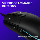 Logitech G203 LightSync RGB Gaming Mouse - Black-The six-button mouse design offers comfort and control. with Logitech G HUB, assign commands, controls, or key binds to customize and simplify your gameplay experience
