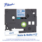 Brother Laminated Tape for P-touch Label Maker - 12 mm - Blue Print on White Label-Perfect for everyday labelling applications in the home, office or workplace like file organization, barcoding, USB flash drives, office supplies, pantry and freezer contents, kids’ items and equipment