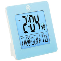 Marathon Digital Desktop Clock with Day, Date, Temperature, Alarm and Backlight - Blue (CL030050BL)-Features a large high quality display with enhanced contrast for maximum legibility.