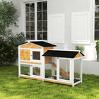 PawHut 2-Tier Wooden Rabbit Hutch with Ramp and Outdoor Run - Yellow-Living house AND RUN box with lockable doors allow you to easily TAKE out AND place your animals