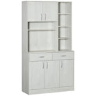HOMCOM 71" H Modern Kitchen Buffet Cabinet with Hutch and Storage - White-Door cabinets, drawers and open compartments store dishes, pots and pans, dry goods 