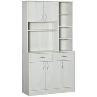 HOMCOM 71" H Modern Kitchen Buffet Cabinet with Hutch and Storage - White-Door cabinets, drawers and open compartments store dishes, pots and pans, dry goods 