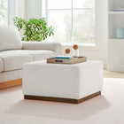 Modway Tilden Large 28" Square Boucle Upholstered Ottoman - Cloud/Walnut-Non-Marking Foot Glides