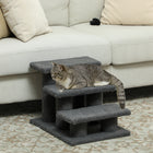 PawHut 3-Step Carpeted Pet Stairs - Dark Grey-Promotes your cat's natural desire to hunt and play while saving your furniture from destruction 