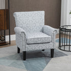 HOMCOM - Fauteuil d’appoint moderne avec accoudoirs roulés - pieds en bois - clous décoratifs pour chambre - gris-Rembourrage en mousse épaisse avec ressorts en dessous offrant un soutien suffisant et un confort supérieur 
