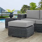 Modway Summon Outdoor Patio Sunbrella Ottoman - Canvas/Grey-Round Synthetic Rattan Weave
