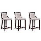 Manhattan Comfort - Tabouret de comptoir Fifth Avenue 19" traditionnel rembourré en similicuir - blanc perle et noyer - lot de 3-Tabouret de comptoir traditionnel avec dossier parfait pour une utilisation au bar et dans la cuisine. Ensemble de 3