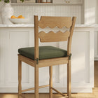 Modway - Jax Bois de chêne Tabouret de bar avec dossier ondulé en rasoir et coussin in Sauge du chêne altéré-Coussinets de pied non marqués