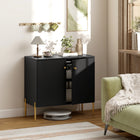 HOMCOM Modern 31.5" L Sideboard Buffet Cabinet with Fluted Doors - Black-A 3-level adjustable shelf customizes storage for items of different heights