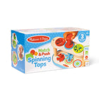 Melissa & Doug Match & Push Toupies en bois, jouet d'apprentissage des compétences de développement pour filles et garçons de 2 ans et plusifié FSC-Faites correspondre les couleurs des dessus aux couleurs des puits ; explorez combien de temps les toupies tourneront ; accrocher le piston sur la base en bois pour le ranger