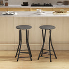 HOMCOM 24" Folding Bar Stools with Footrest - Black - 2 Pack-Designed with a smooth, rounded seat edge for added safety
