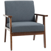HOMCOM - Fauteuil moderne d’appoint avec assise rembourrée - pieds en bois pour chambre - gris foncé-Le tissu respirant à l’aspect lin résiste aux plis et à la déformation 
