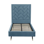Manhattan Comfort Crosby 81.1" Modern Velvet Upholstered Twin-Size Bed - Blue-No Box Spring Needed! Solid Pine Wood Slats Included