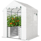Outsunny Greenhouse with Raised Garden Bed - White- 2-in-1 design offers both planting space and a suitable setting
 