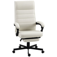 Vinsetto High Back Swivel Recliner Office Chair with Footrest and Padded Armrest - Cream White-Curved high back fits your body shape