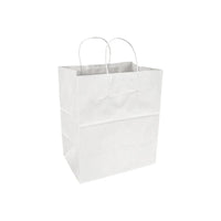 Eddie's Recycled Shopper Paper Bag - 10" x 7" x 12" - White - 100 Pack-Our white kraft paper shoppers are 120 gsm