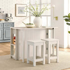 Modway Meadowbrook 3-Piece Kitchen Island and Stool Set - White Maple-Drop Leaf Pull Out