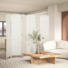 HOMCOM 6 Panels Hand-Woven Freestanding Room Divider for Home Office - White-Woven fibre design paper panel for a natural tone and lightweight to move

