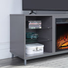 Manhattan Comfort Brighton 60" Modern Fireplace - Black and Grey - Set of 2-Features 2 Long Media Holes for Cable and Wire Management
