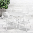 Table de jardin carrée de 35,5 po en acier blanc avec 4 chaises à dossier carré, intérieur/extérieur [CO-35SQ-02CHR4-WH-GG]-Finition poudrée blanche