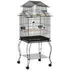 PawHut 53" H Large Bird Cage with Detachable Rolling Stand and Storage Shelf - Black-A large front doors and two food doors for easy access 