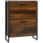HOMCOM Rustic Shoe Cabinet with 2 Flip Doors, Divider & Open Shelf - Rustic Brown-Constructed of sturdy particleboard for years to use