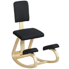 HOMCOM - Chaise ergonomique à bascule en bois avec dossier pour améliorer la posture - noir-Améliore la posture, prévient la cyphose, soulage les douleurs dorsales et lombaires 