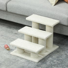 PawHut 18" 3-Tier Pet Stairs with Carpeted Scratching Post - Beige-Colour: Beige 