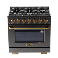 Kucht 36" KED Series Pro Style Dual Fuel Range - Gemstone-Cook and bake like a pro with the extra-large convection oven featuring 4.2 cu ft of capacity, a 5-rack configuration, and an extra-large oven window