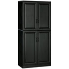 HOMCOM 71" H Kitchen Pantry Cabinet with 4 Hinged Doors and Adjustable Shelves - Black-Features raised door panels in solid colour adding modern simplistic beauty to your home 