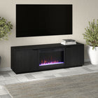 Hudson&Canal Mansfield TV Stand with 26" Crystal Fireplace for TV's up to 78" - Black Grain-Features easy assembly