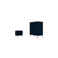 Manhattan Comfort - Rockefeller commode haute et table de chevet style milieu du siècle moderne - tatiana bleu minuit - ensemble de 2-Commode haute et table de chevet Mid-Century Modern pour chambre