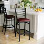 Flash Furniture HERCULES Series Black Ladder Back Metal Restaurant Barstool - Burgundy Vinyl Seat - 2 Pack-Burgundy Vinyl Upholstered Seat