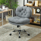 HOMCOM Armless Office Chair with Padded Seat and Tilt Function - Grey-Breathable linen-feel fabric cover enhances comfort and ventilation