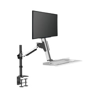 ShoppingAll - Convertisseur de bureau assis-debout réglable en hauteur avec rehausseur de moniteur – 25 po – Blanc-lever/abaisser sans effort – le mécanisme à vérin à gaz permet de changer la hauteur en douceur d’une seule main pour varier la posture toute la journée