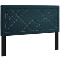 Modway Reese Nailhead Upholstered Linen Fabric Full/Queen Headboard - Azure-Elegant Upholstered Headboard