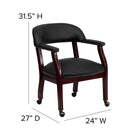 Flash Furniture – Fauteuil de conférence en cuir doux B-Z100-LF-0005-BK-LEA-GG, accoudoirs fixes, noir-Accoudoirs droits rembourrés avec clous décoratifs en laiton