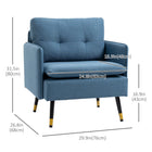 HOMCOM Modern Accent Chair with Wide Lounge Seat - Steel Legs - Button Tufted for Bedroom - Blue-Multilayer board and four steel legs give the single sofa solid support
