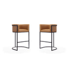 Manhattan Comfort - Cosmopolitan tabouret de bar moderne du milieu du siècle de 23,7 po en similicuir camel et noir, lot de 2-Tabouret de bar moderne du milieu du siècle avec banquette arrière parfait pour un bar et une cuisine. Ensemble de 2