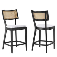 Modway Caledonia Wood Counter Stools - Black White - Set of 2-Rattan Counter Stools