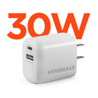 HyperGear 30W Dual Port USB-C PD and 18W USB-A Wall Charger Hub - White-Fast charge for iPhone, iPad, Android Phones and Tablets