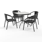 Flash Furniture 28" Square Glass Metal Table with Black Rattan Edging & 4 Black Rattan Stack Chairs-Table and Chair Set